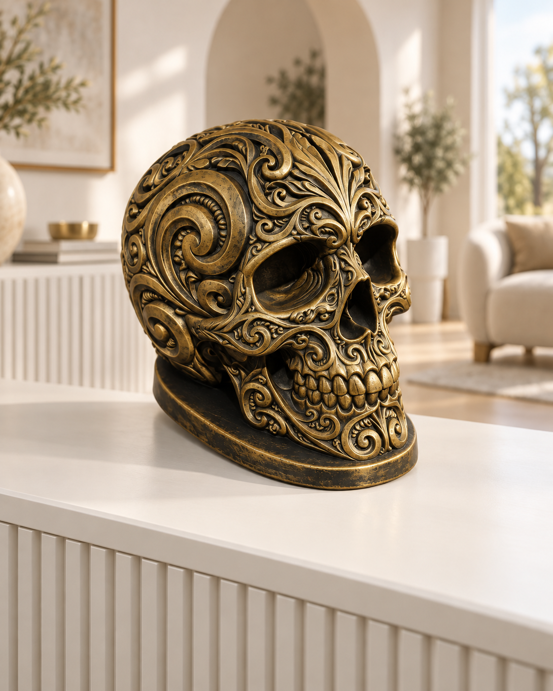 Totenkopf Ornament - Gold handbemalt Wohnzimmer