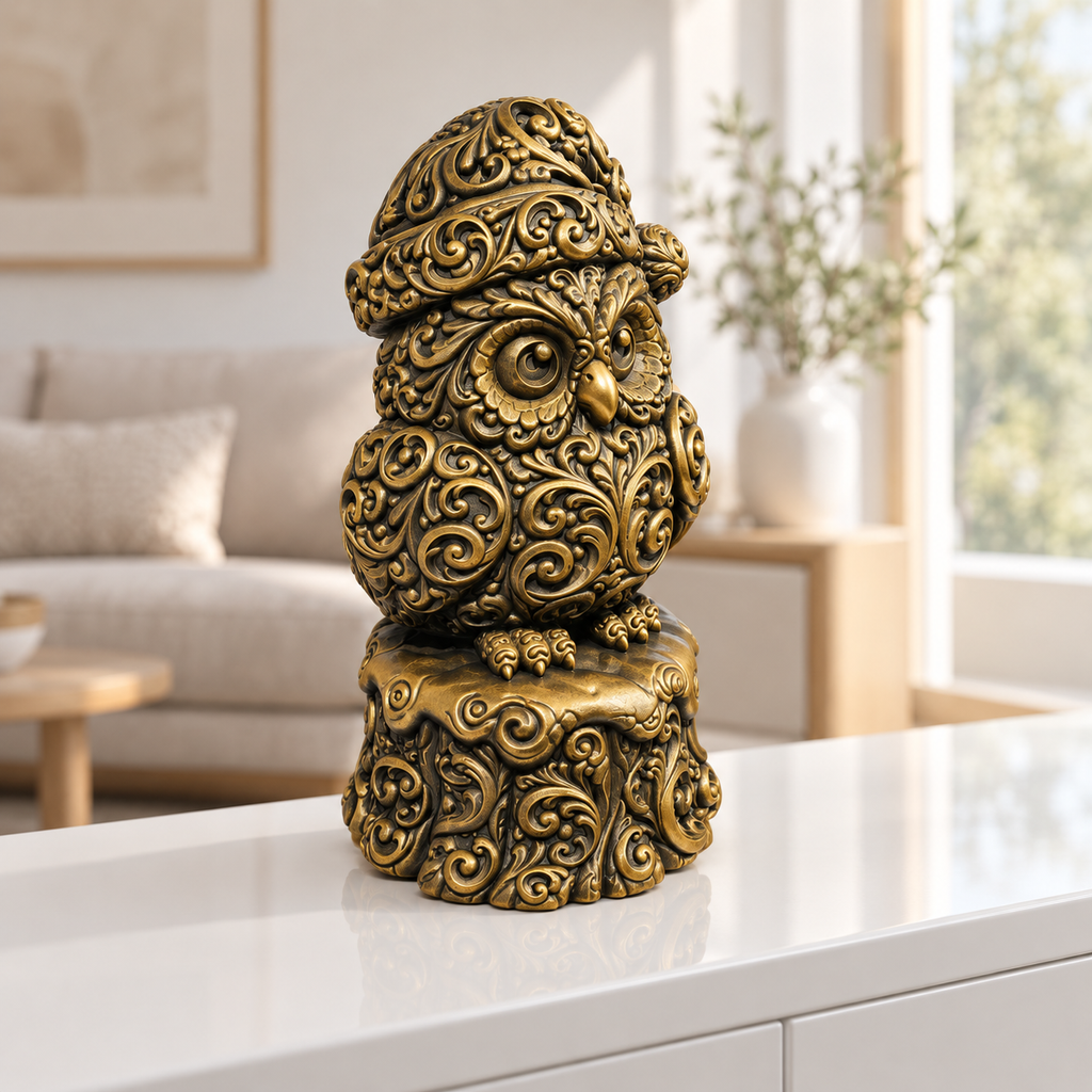 Eule mit Mütze Ornament - Gold handbemalt Wohnzimmer