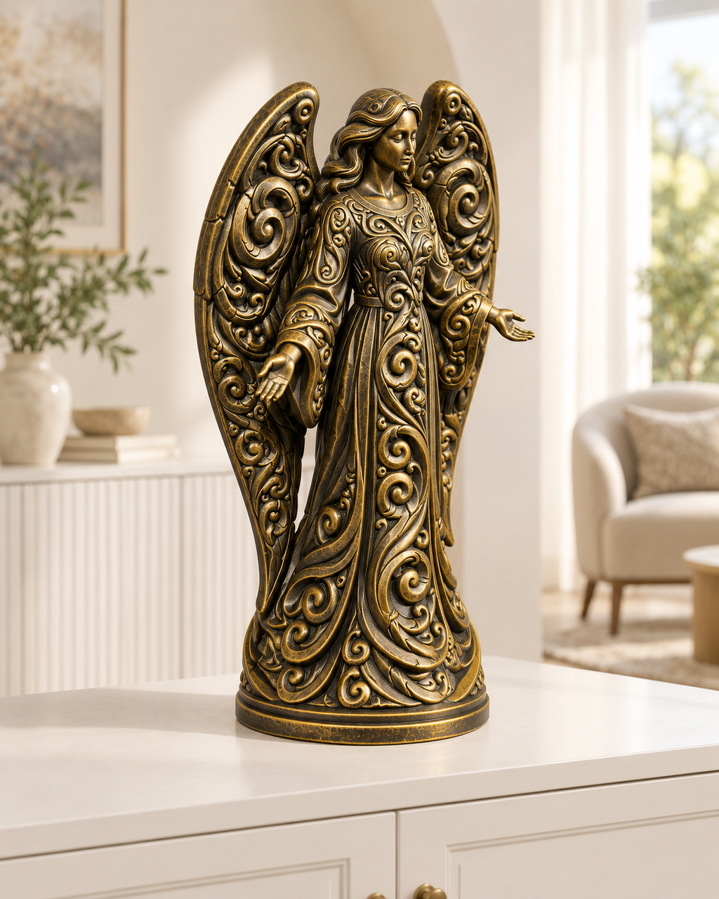 Engel mit Flügeln Ornament - Gold handbemalt Wohnzimmer