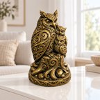 Eule mit zwei Jungen Ornament - Gold handbemalt Wohnzimmer