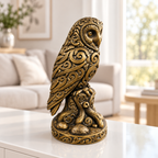 Schleiereule auf Stamm Ornament - Gold handbemalt Wohnzimmer