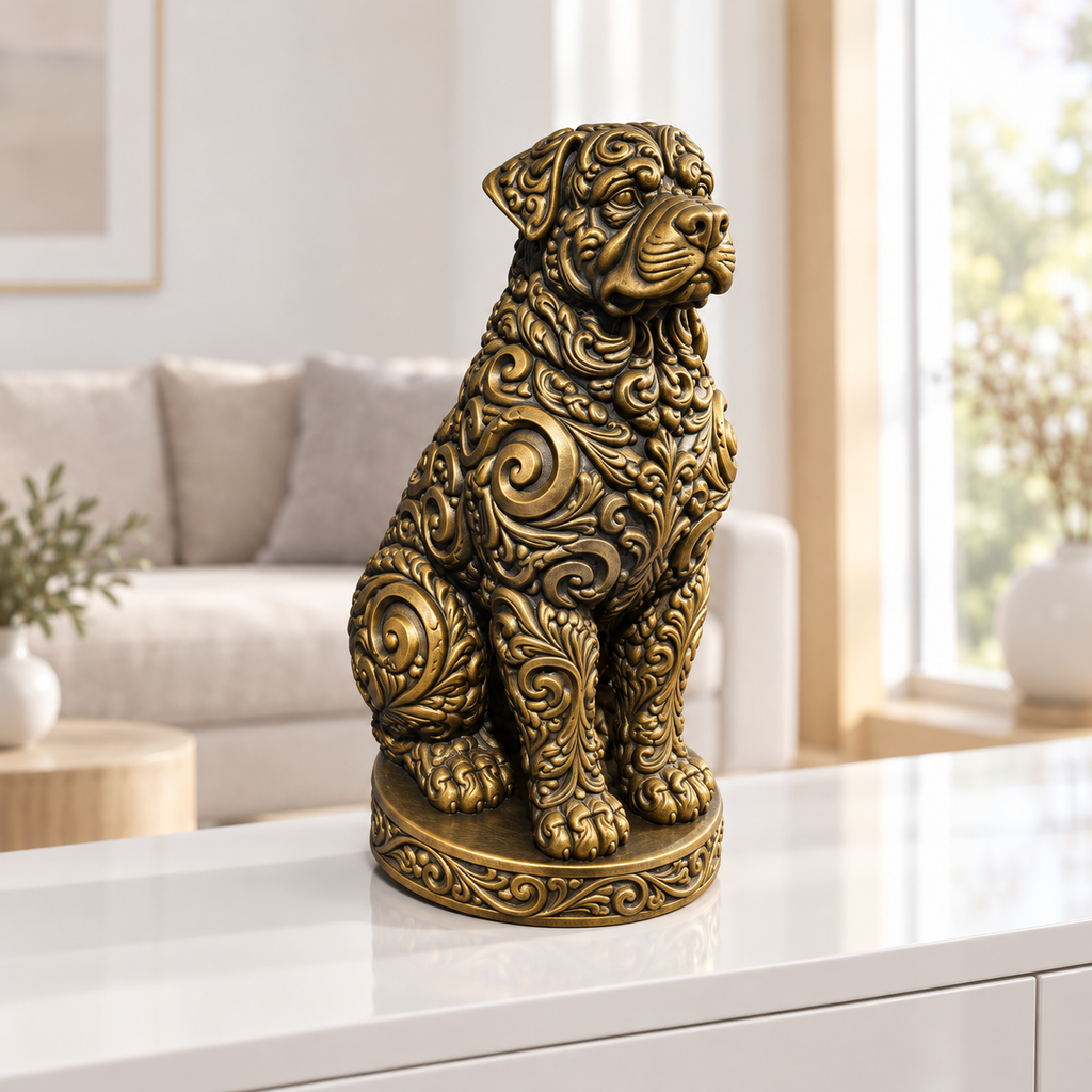 Rottweiler sitzend Ornament - Gold handbemalt Wohnzimmer