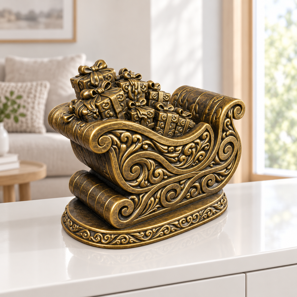 Geschenkschlitten Ornament - Gold handbemalt Wohnzimmer