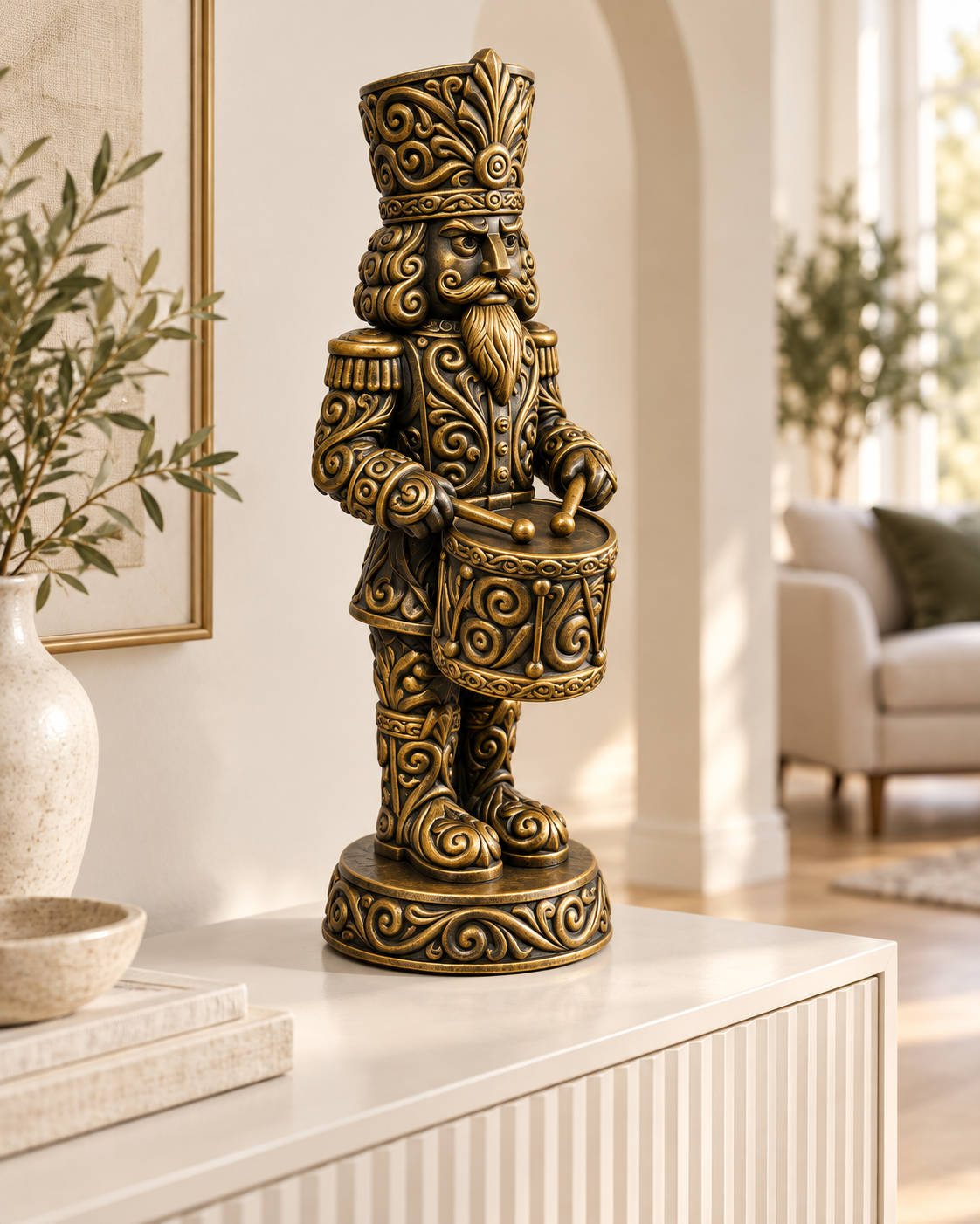 Nussknacker Trommler Ornament - Gold handbemalt Wohnzimmer