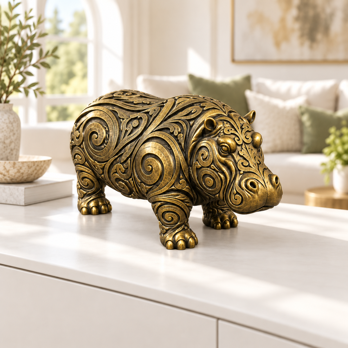 Nilpferd Ornament - Gold handbemalt Wohnzimmer
