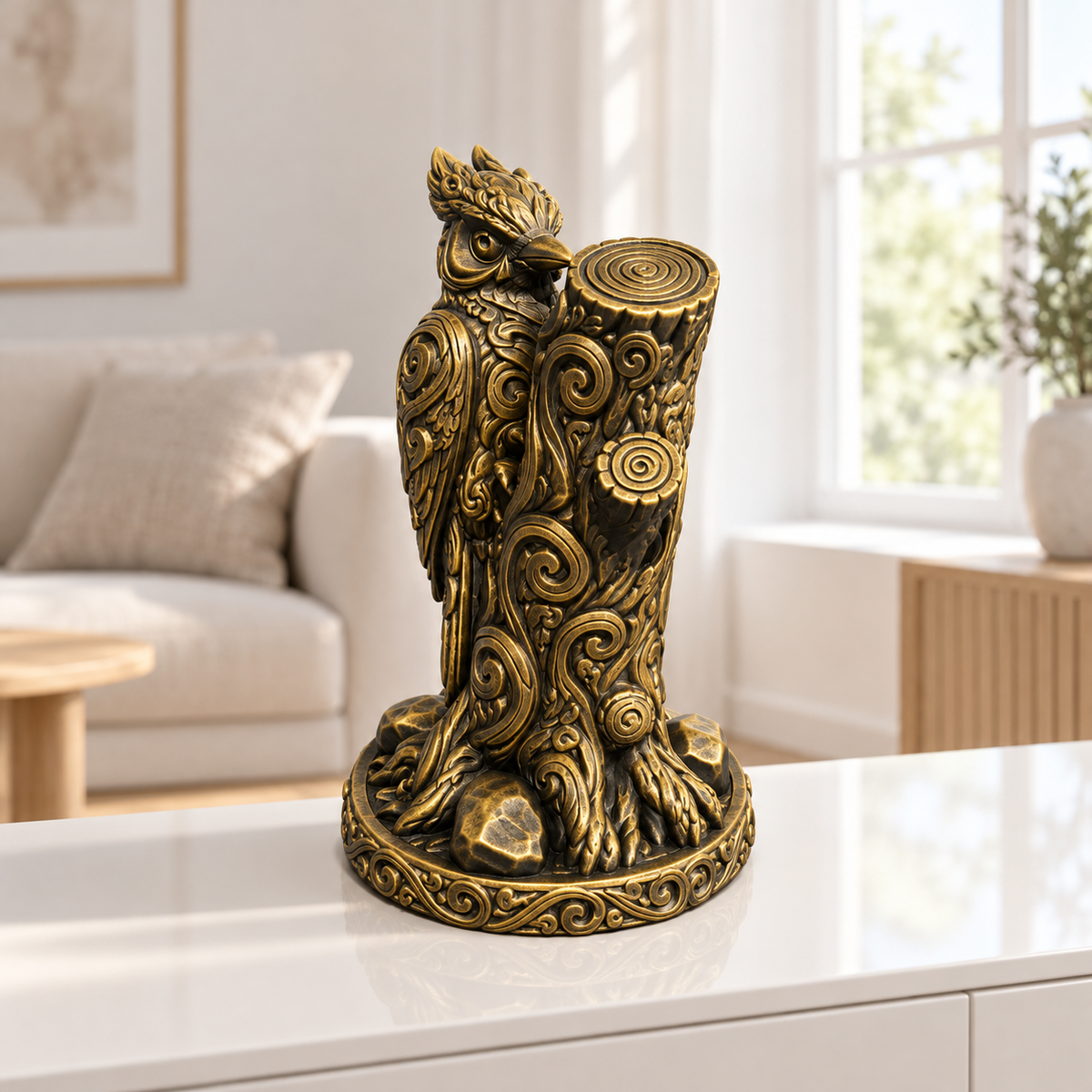 Specht am Stamm Ornament - Gold handbemalt Wohnzimmer