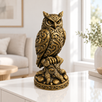 Uhu auf Baumstumpf Ornament - Gold handbemalt Wohnzimmer