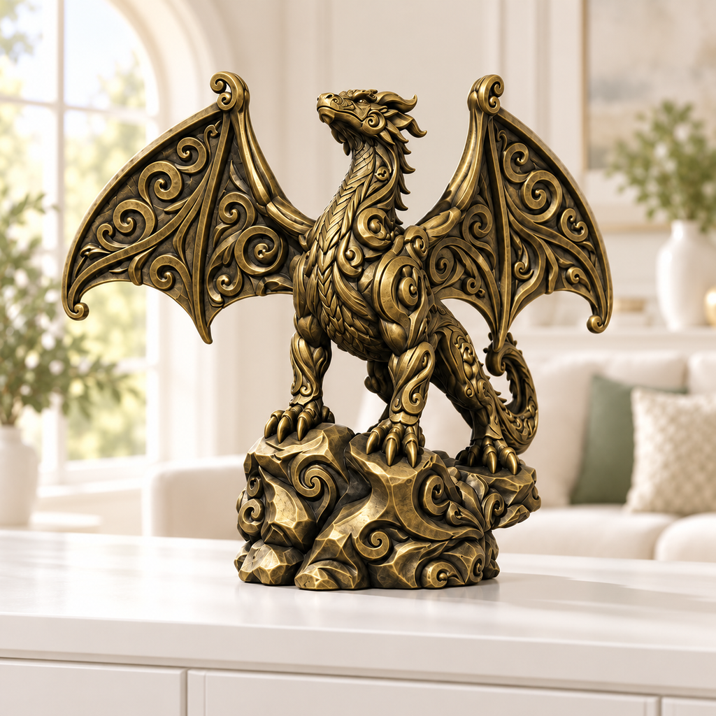 Flügeldrache Ornament - Gold handbemalt Wohnzimmer