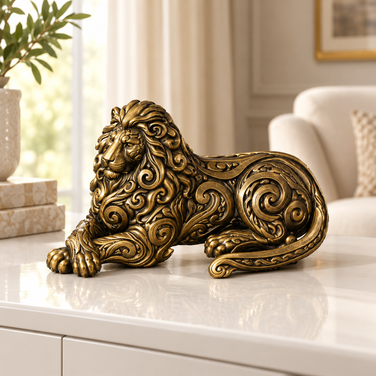Liegender Löwe Ornament - Gold handbemalt Wohnzimmer
