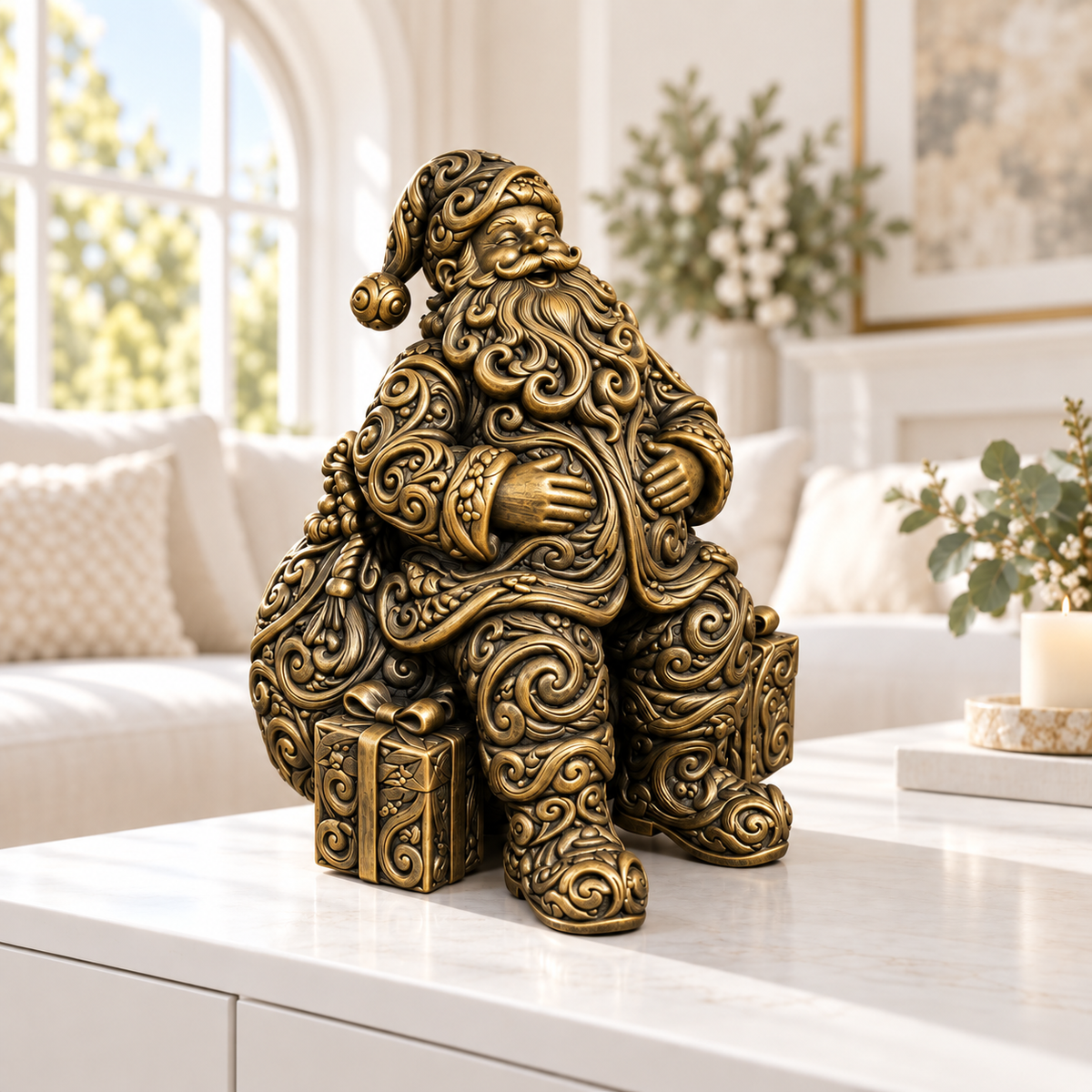 Weihnachtsmann sitzend Ornament - Gold handbemalt Wohnzimmer