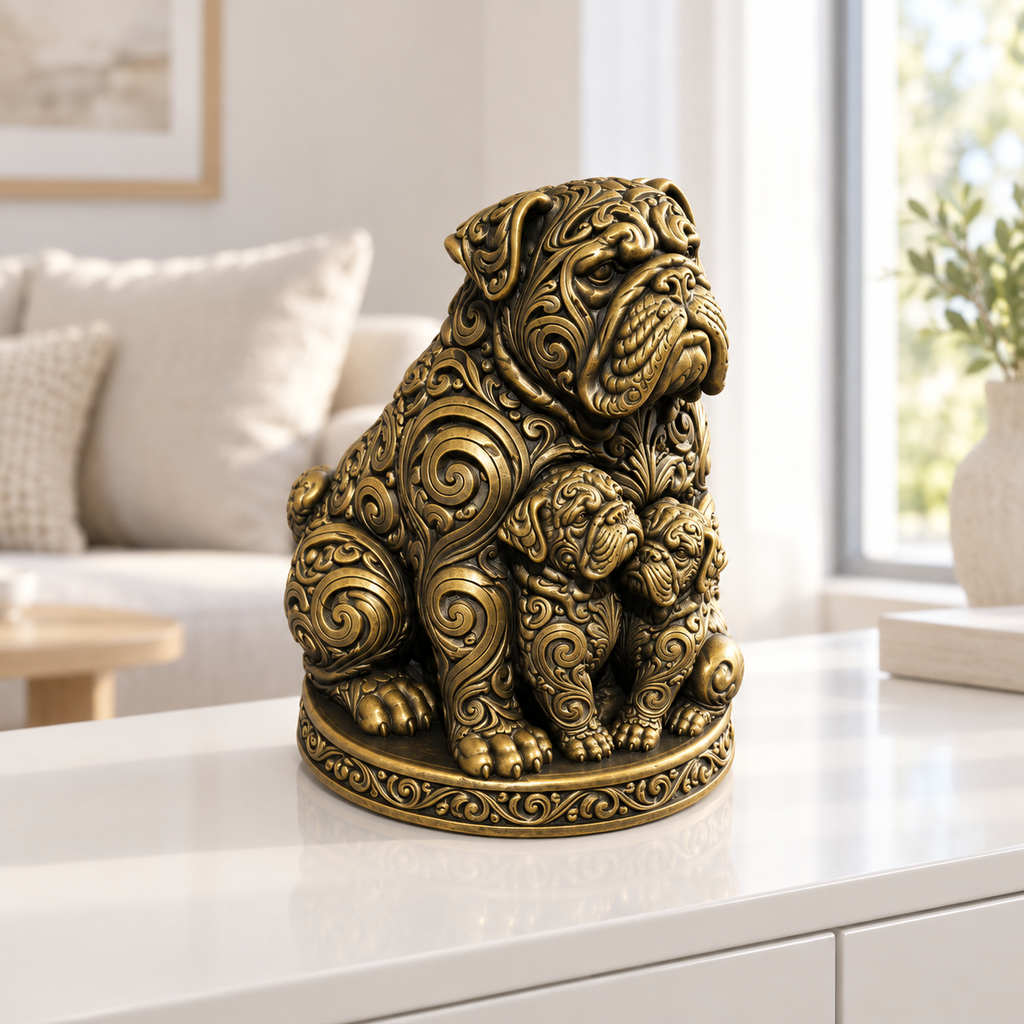 Mastiff mit Welpen Ornament - Gold handbemalt Wohnzimmer