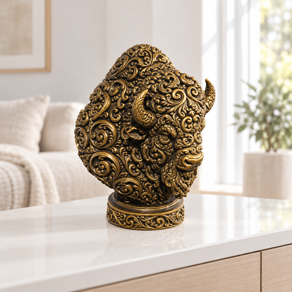 Bisonbüste Ornament - Gold handbemalt Wohnzimmer