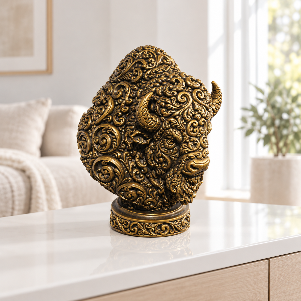 Bisonbüste Ornament - Gold handbemalt Wohnzimmer