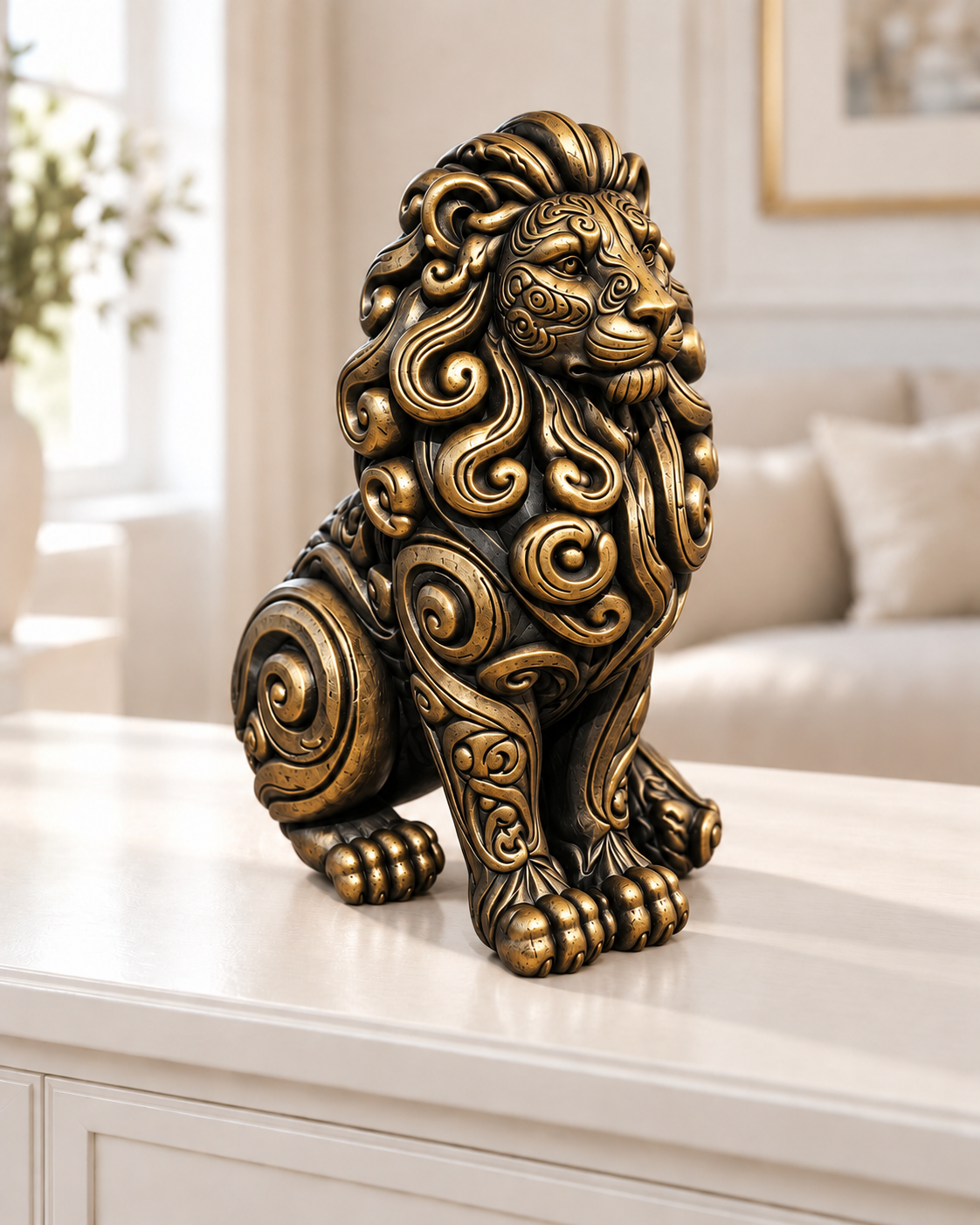 Löwe Ornament - Gold handbemalt Wohnzimmer