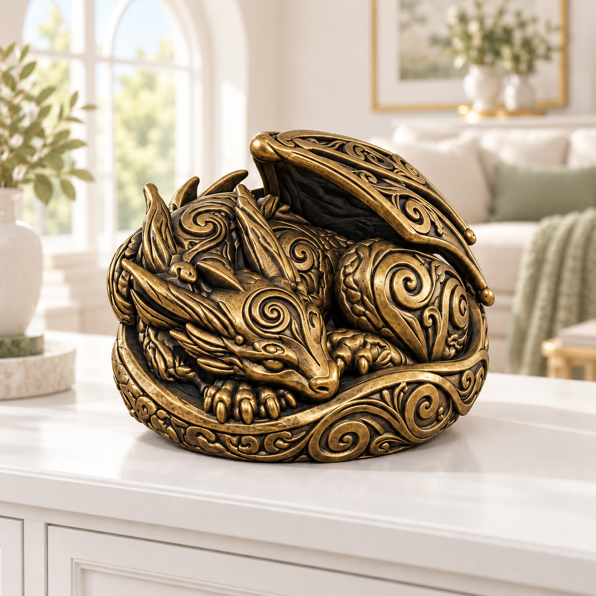 Schlafender Drache Ornament - Gold handbemalt Wohnzimmer