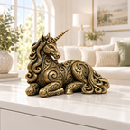 Liegendes Einhorn Ornament - Gold handbemalt Wohnzimmer