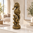 Seepferdchen mit Korallen Ornament - Gold handbemalt Wohnzimmer