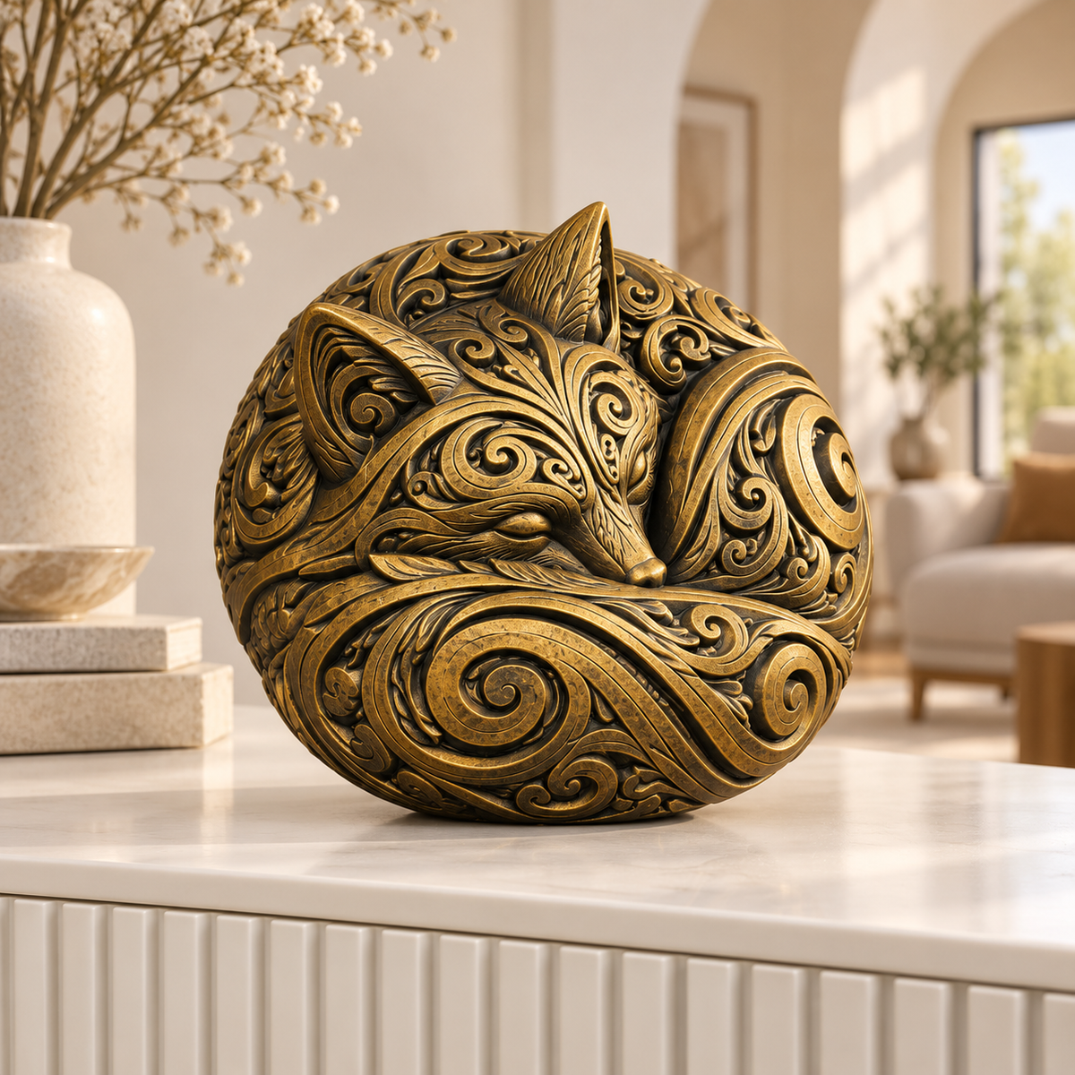 Schlafender Polarfuchs Ornament - Gold handbemalt Wohnzimmer