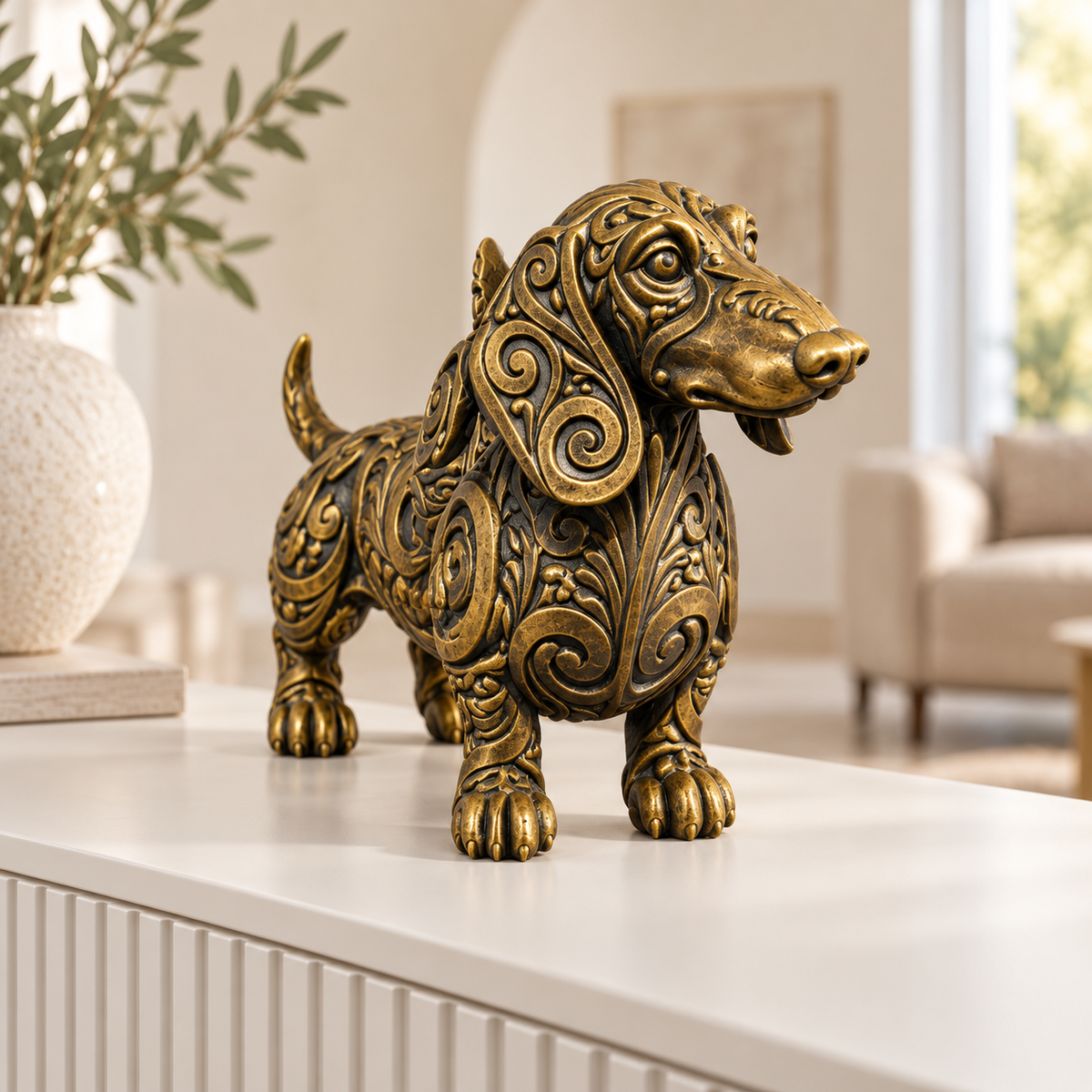 Dackel Ornament - Gold handbemalt Wohnzimmer