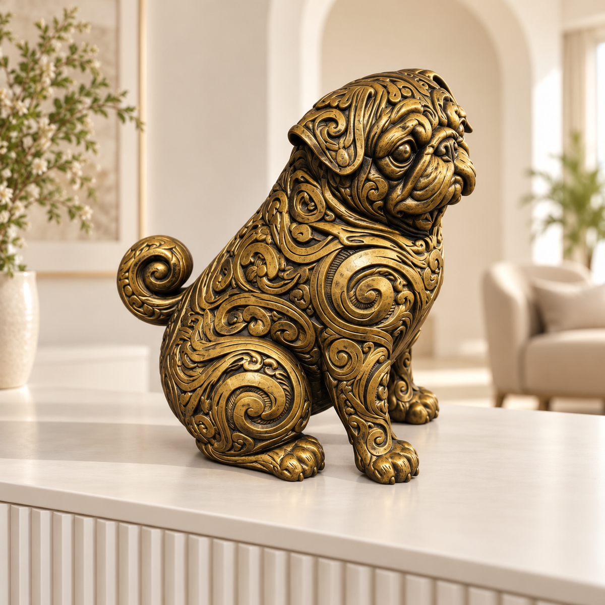 Mops Ornament - Gold handbemalt Wohnzimmer