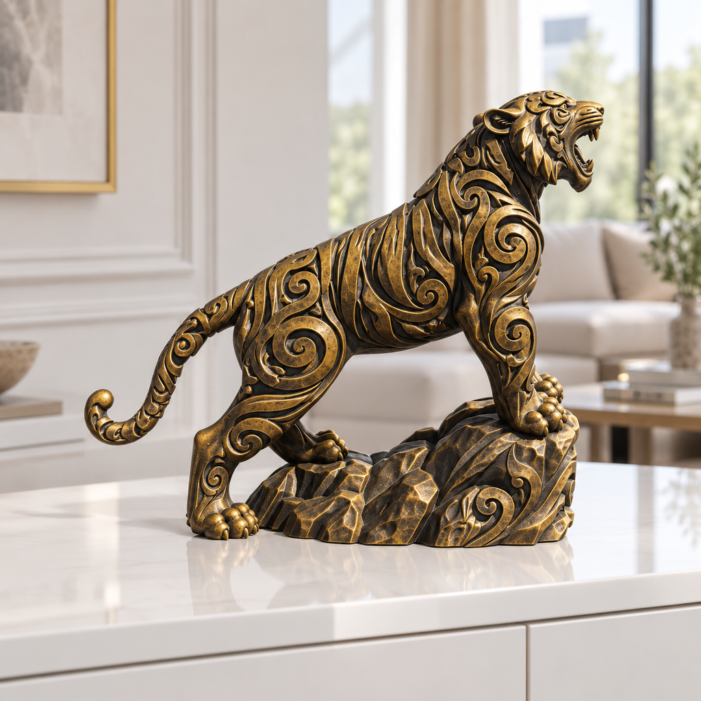 Brüllender Tiger Ornament - Gold handbemalt Wohnzimmer