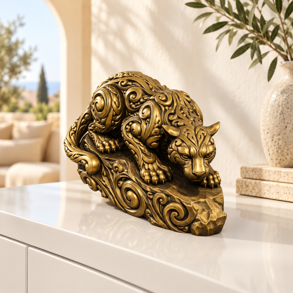Sprungbereiter Puma Ornament - Gold handbemalt Wohnzimmer