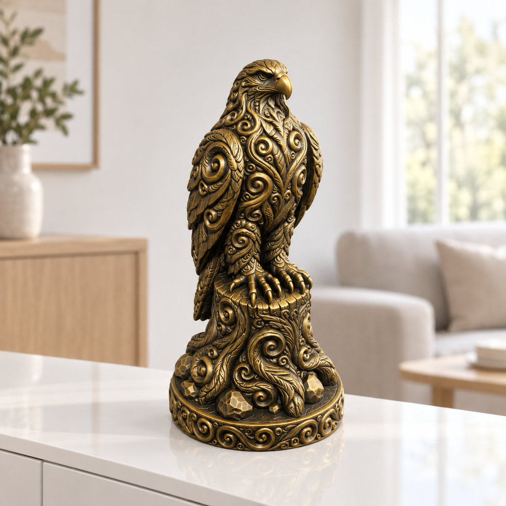 Wanderfalke auf Stamm Ornament - Gold handbemalt Wohnzimmer