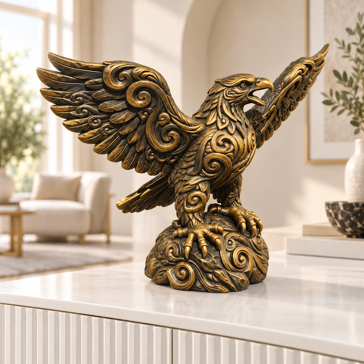 Adler mit Schwingen Ornament - Gold handbemalt Wohnzimmer