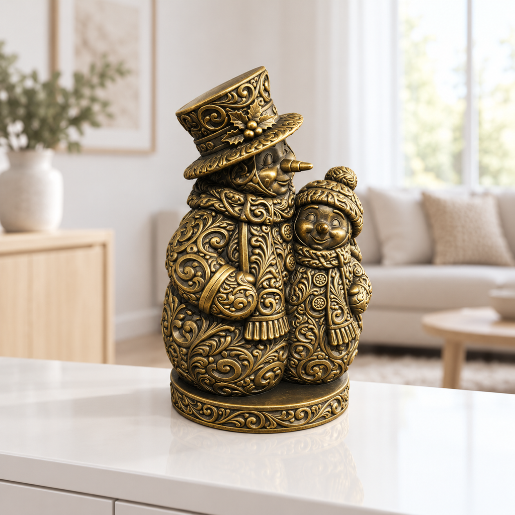 Schneemann-Familie Ornament - Gold handbemalt Wohnzimmer