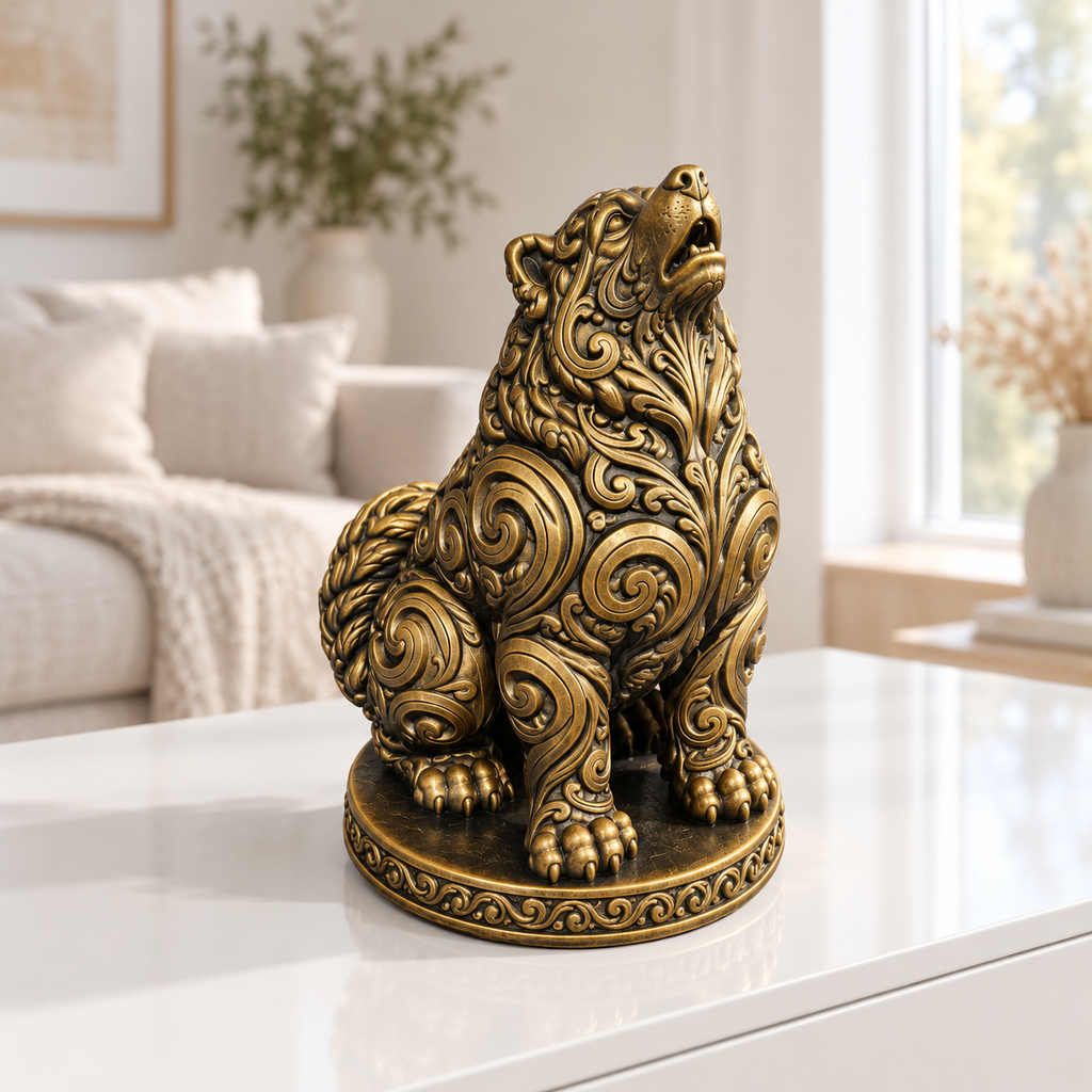 Husky heulend Ornament - Gold handbemalt Wohnzimmer
