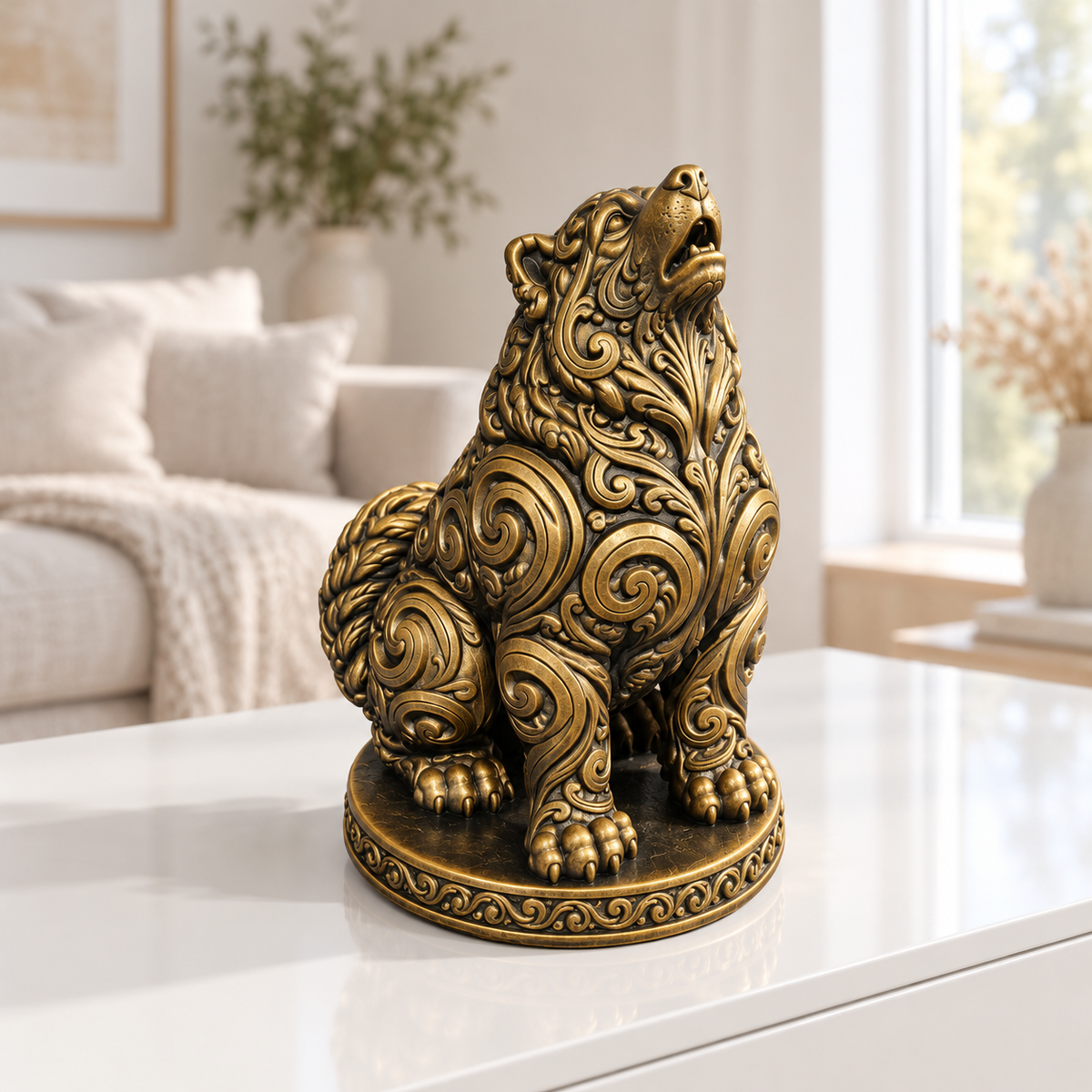 Husky heulend Ornament - Gold handbemalt Wohnzimmer