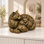 Katze mit Kätzchen Ornament - Gold handbemalt Wohnzimmer