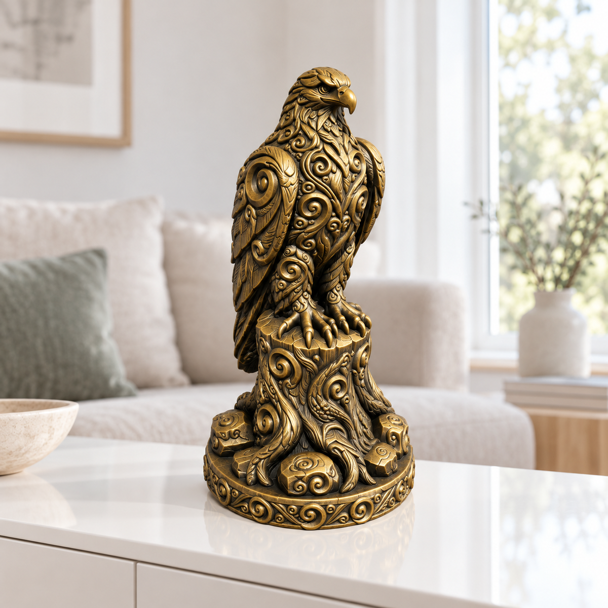 Habicht auf Stamm Ornament - Gold handbemalt Wohnzimmer