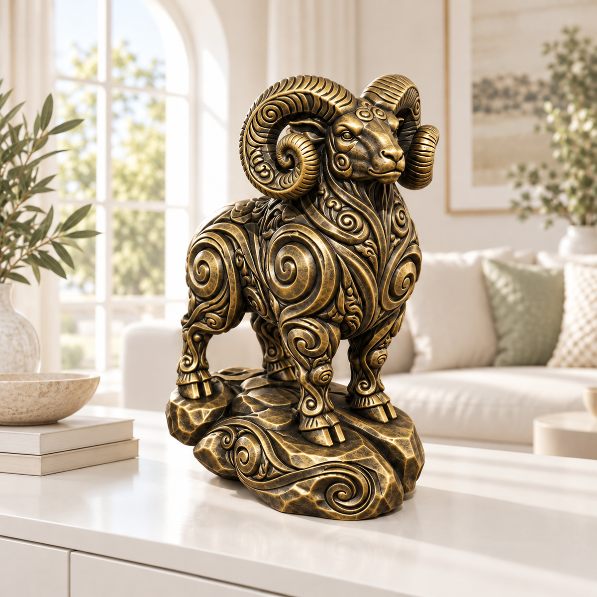 Widder Ornament - Gold handbemalt Wohnzimmer