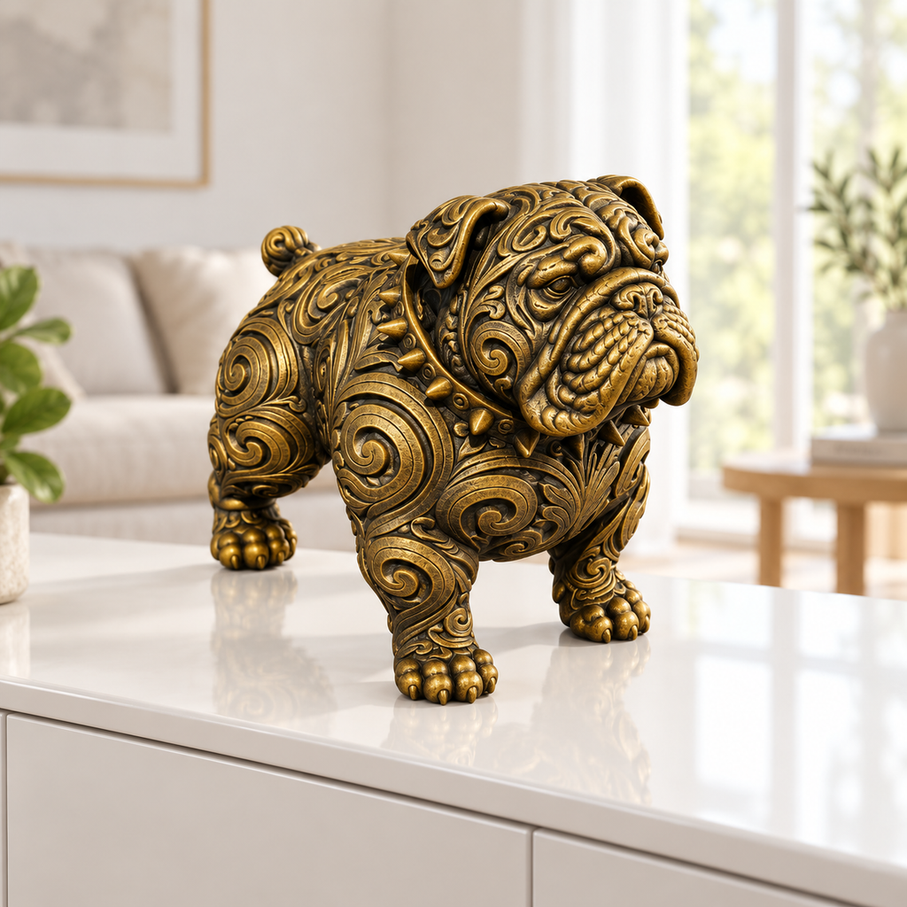 Bulldogge mit Halsband Ornament - Gold handbemalt Wohnzimmer