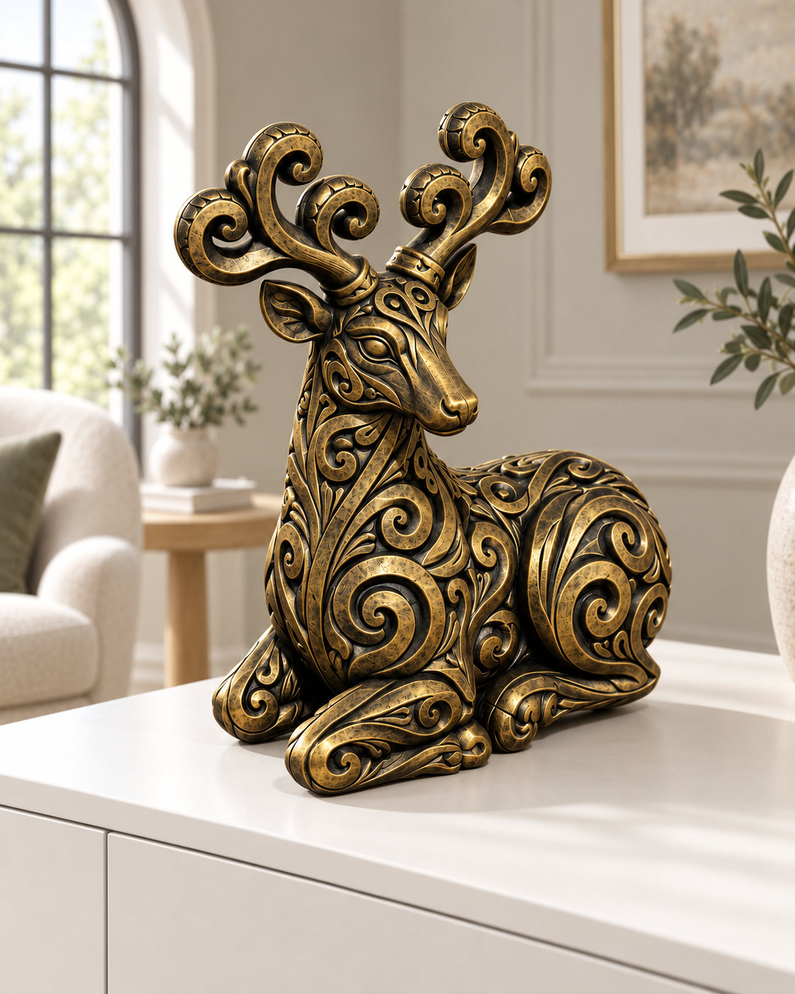 Hirsch Ornament - Gold handbemalt Wohnzimmer