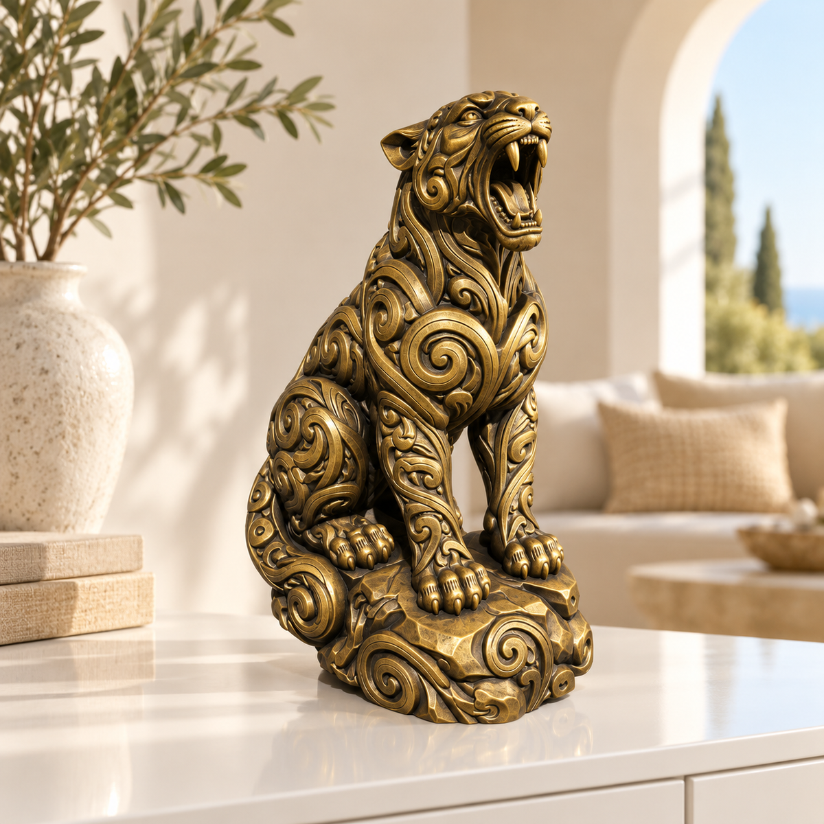 Brüllender Puma Ornament - Gold handbemalt Wohnzimmer