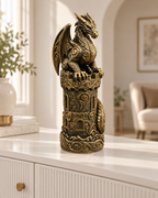 Drache auf Burgturm Ornament - Gold handbemalt Wohnzimmer
