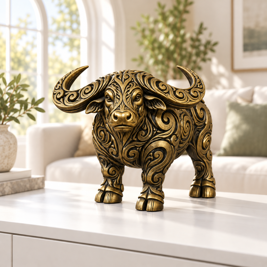 Wasserbüffel Ornament - Gold handbemalt Wohnzimmer