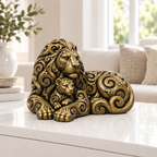 Löwe mit Jungem Ornament - Gold handbemalt Wohnzimmer