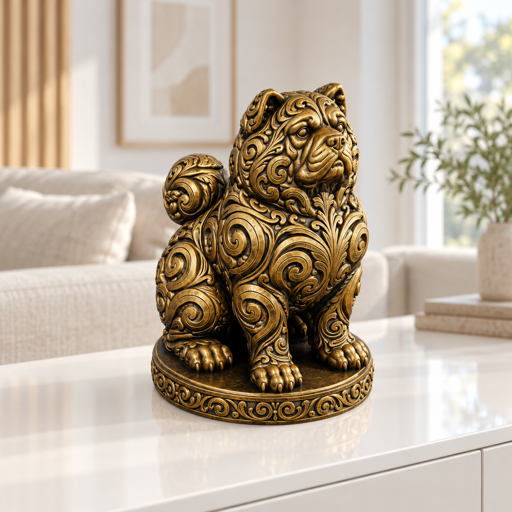 Akita Inu sitzend Ornament - Gold handbemalt Wohnzimmer