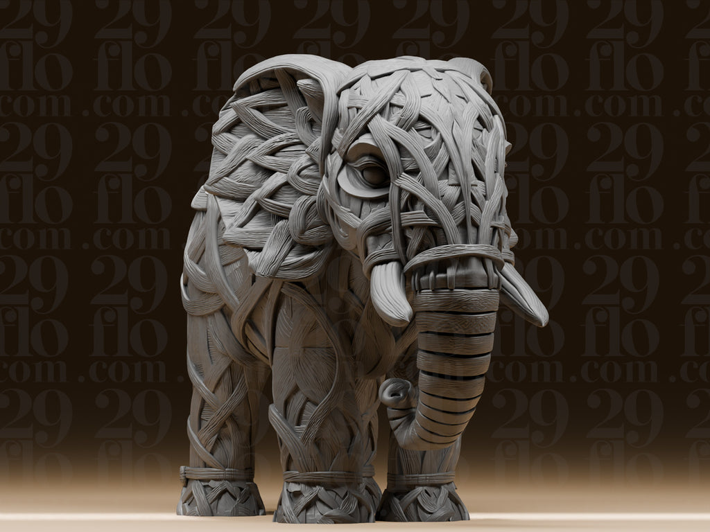 Geflochtener Ranken-Elefant – freistehende Fantasy-Skulptur FehnFactory