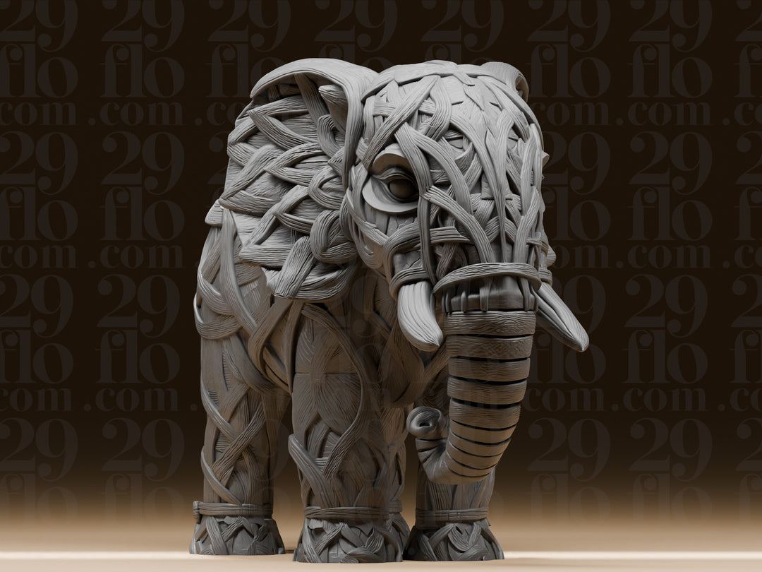 Geflochtener Ranken-Elefant – freistehende Fantasy-Skulptur FehnFactory