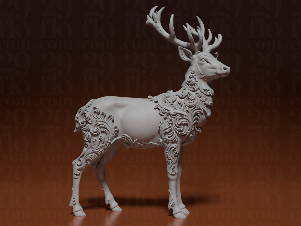 Floral-Hirschskulptur – Ornamentales Waldtier FehnFactory