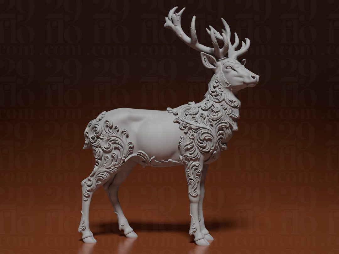 Floral-Hirschskulptur – Ornamentales Waldtier FehnFactory