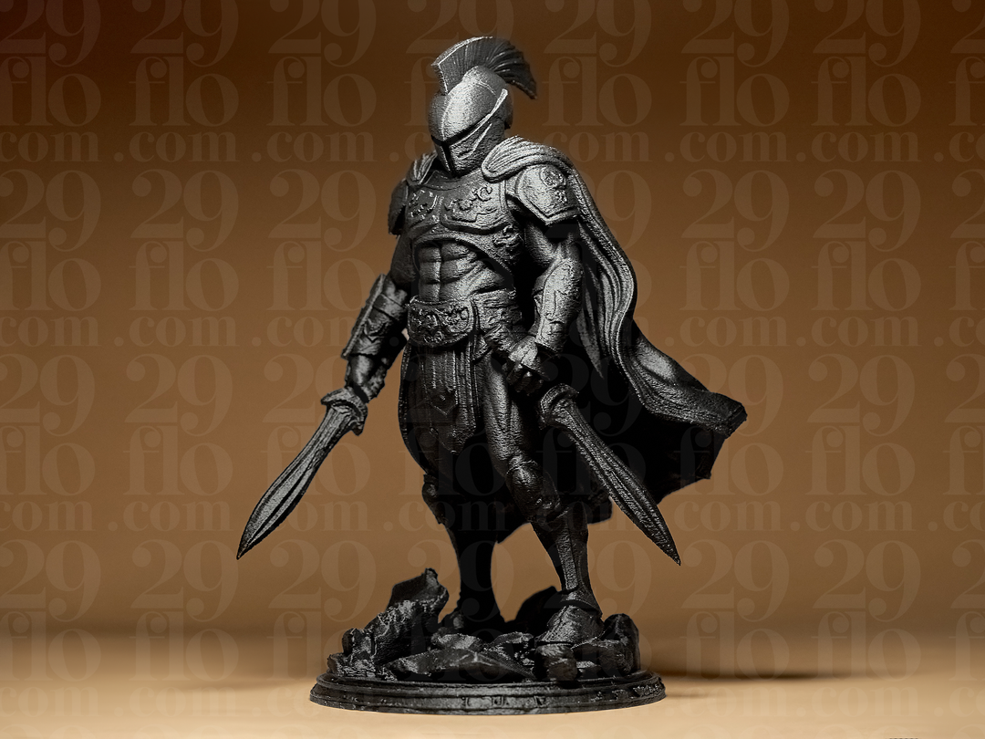 Spartaner-Kriegerskulptur – Gladiator mit zwei Schwertern FehnFactory