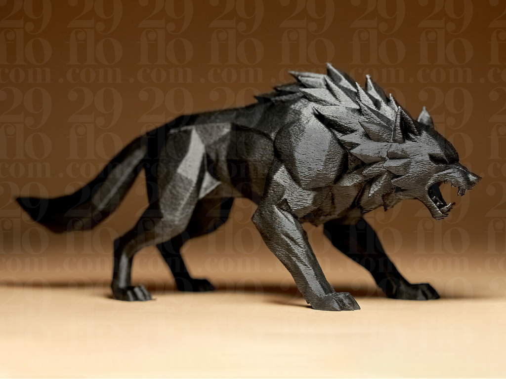 Geometrische Wolfsskulptur – Low Poly Wolf FehnFactory