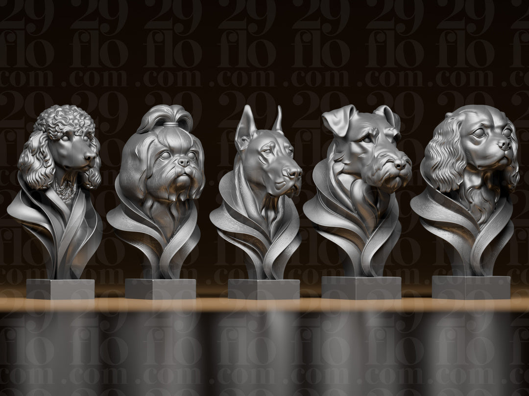 5 moderne Hundebüsten – Hunde Figuren-Set FehnFactory