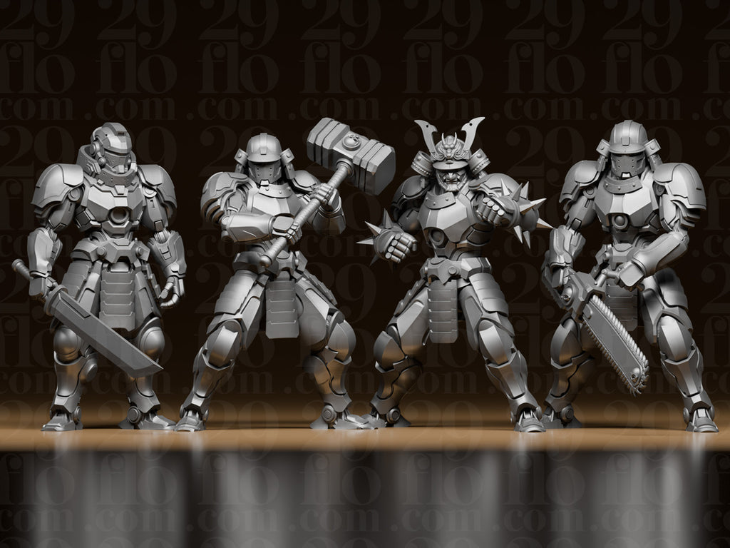 4 Mech-Samurai – Cyberpunk Krieger Figuren-Set FehnFactory