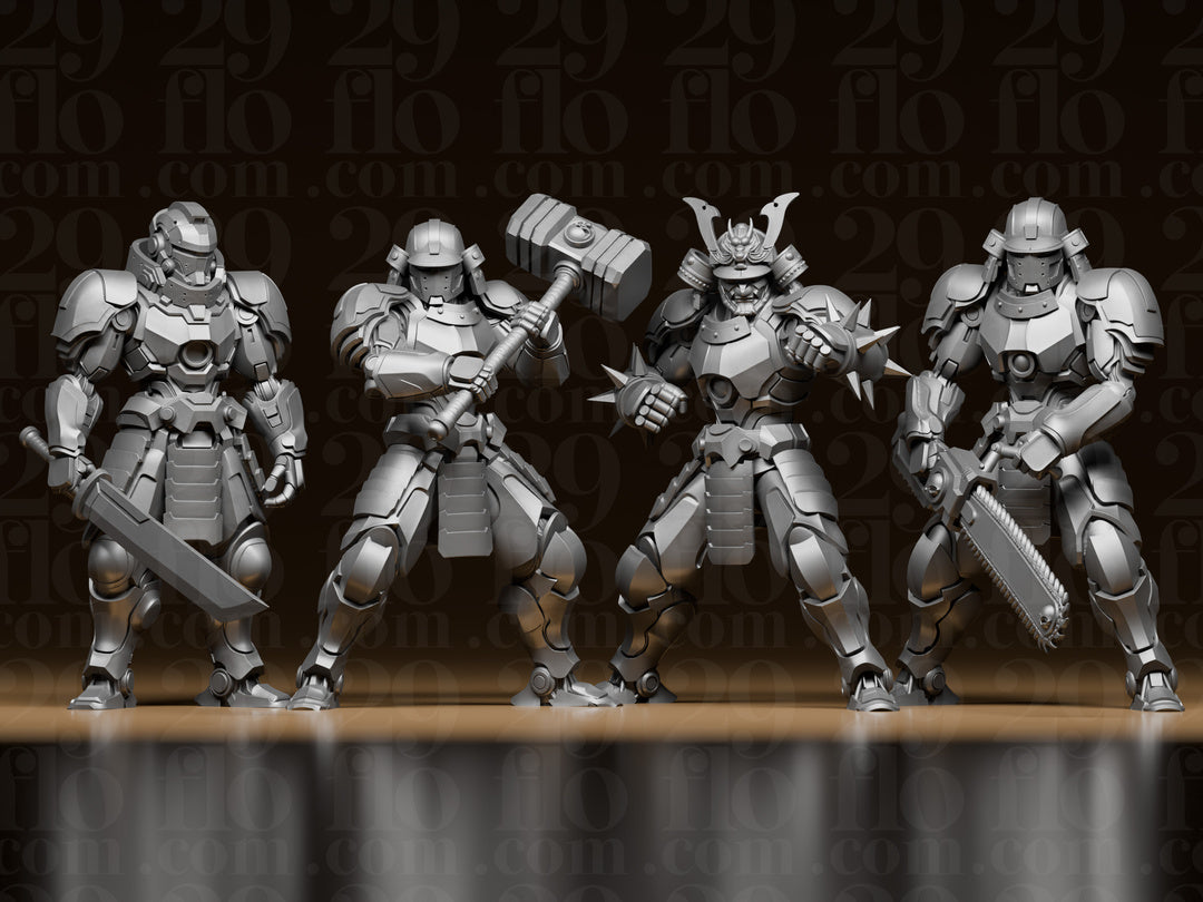 4 Mech-Samurai – Cyberpunk Krieger Figuren-Set FehnFactory